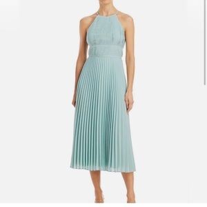 Aidan Mattox Green Pleated Halter Sheath Dress